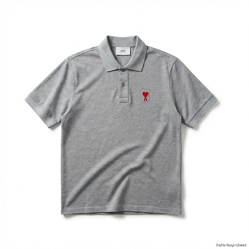 AMI Love Simple Grey Polo Shirt