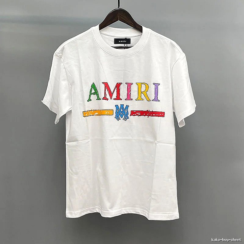 Amiri Color-Letter Graphic White Records Graphic T-Shirt Travel Styling