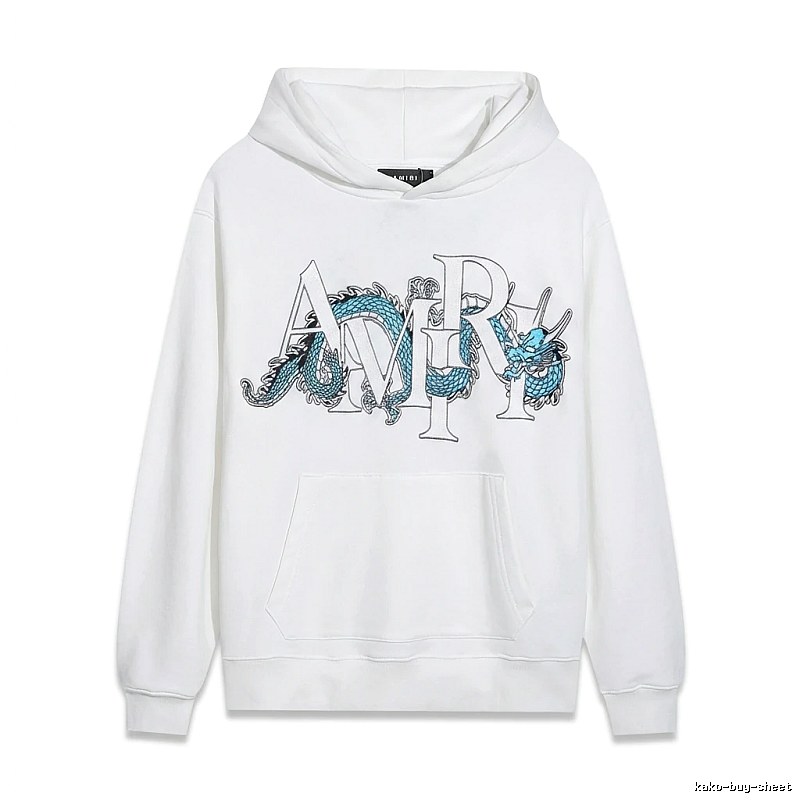 AMIRI White Hoodie with Dragon Pattern Print Style