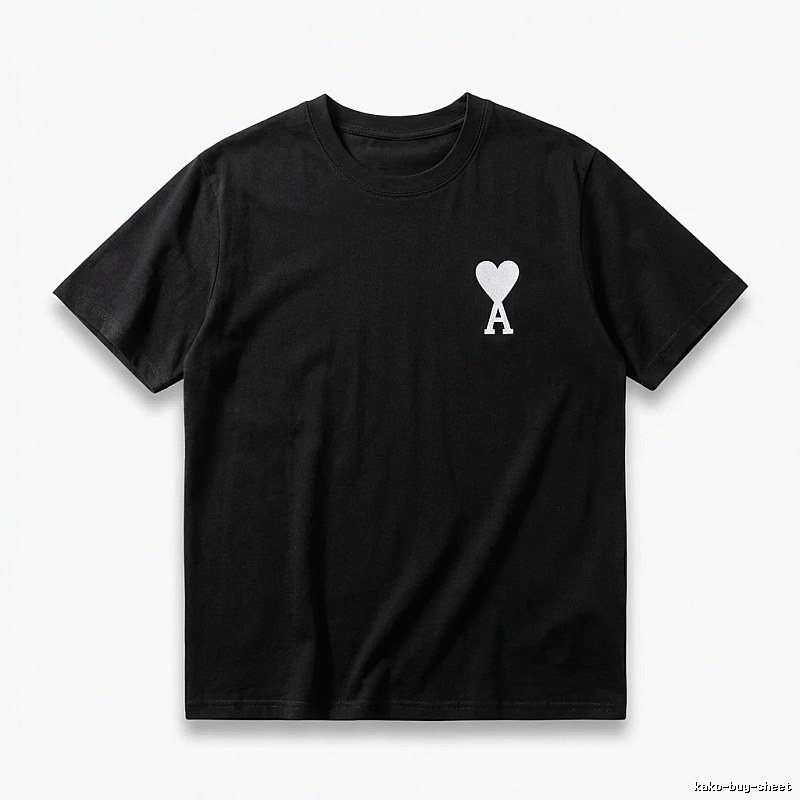 Ami's simple black T-shirt with heart embroidery