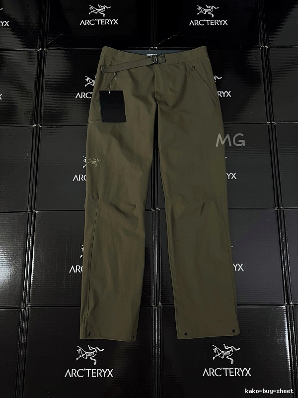Arc'teryx Olive Technical Straight Pants with clean outdoor profile and subtle performance logo