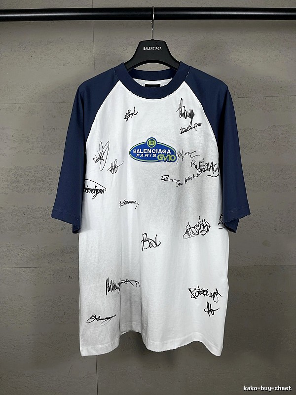 Balenciaga Blue and White Signature Style T-shirt