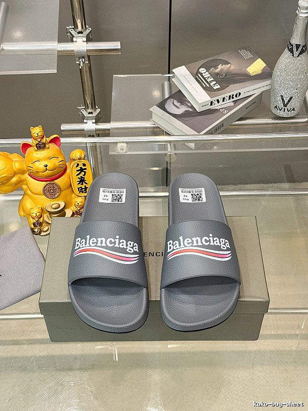 Balenciaga Casual Color Stripe Gray Slide Slippers