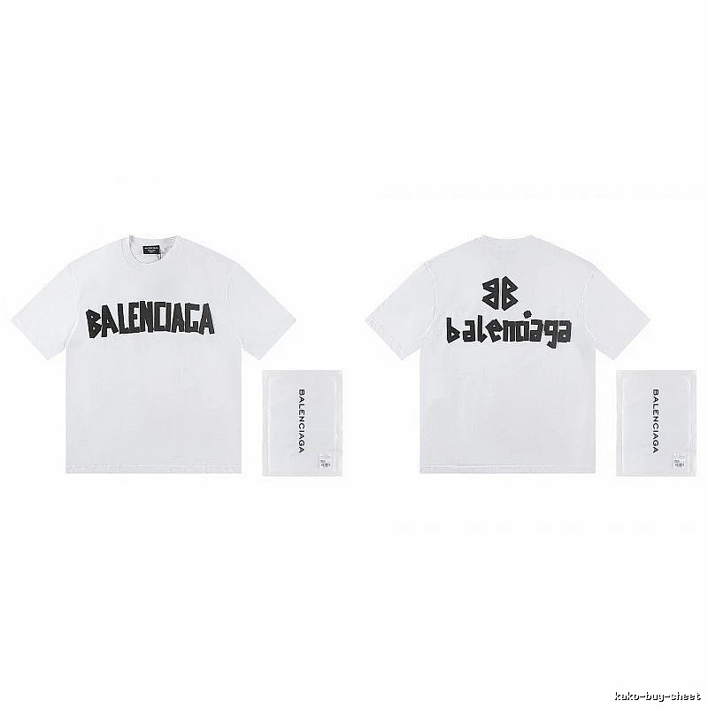 Balenciaga Double B Printed Street Style White T-shirt