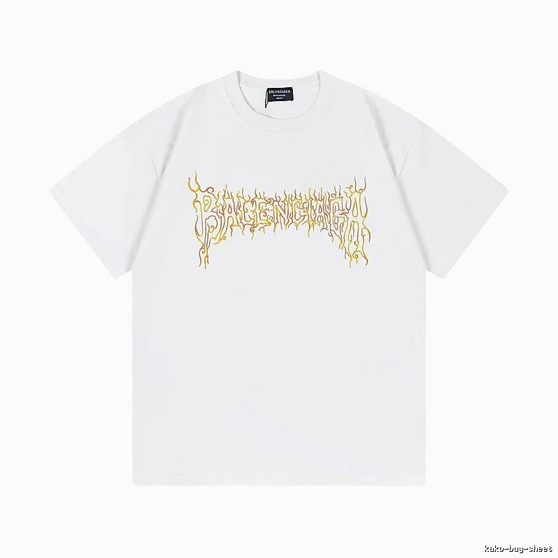 Balenciaga Gothic Style Flame Print White T-Shirt