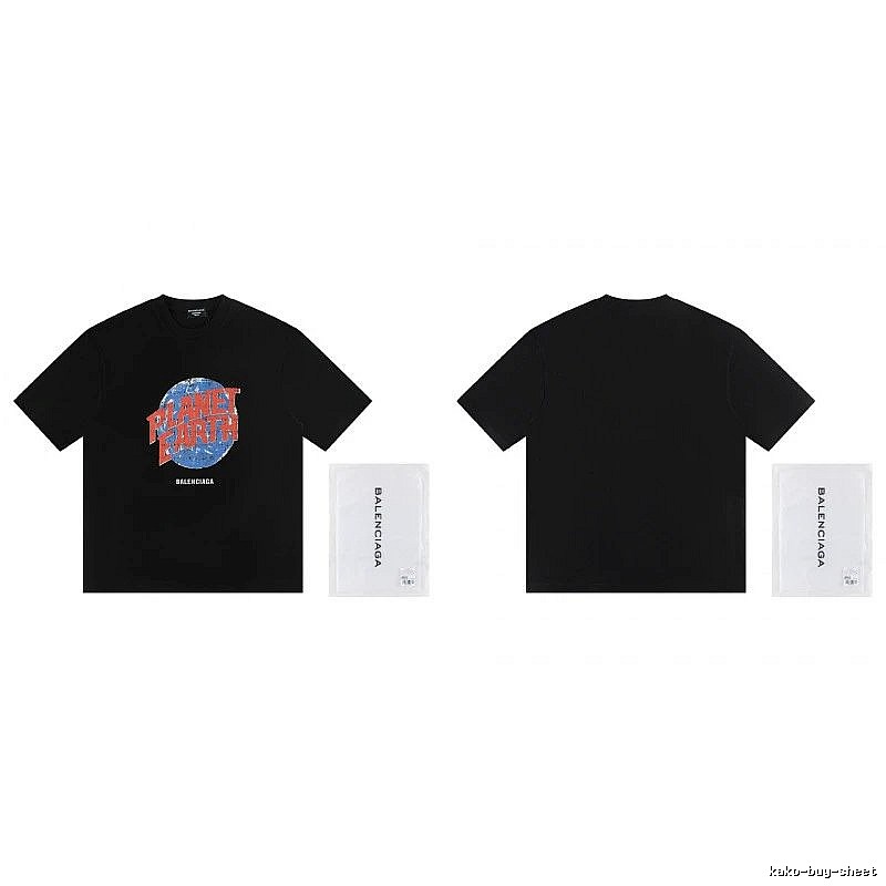 Balenciaga Trendy Black Short-sleeve T-shirt with Earth Print
