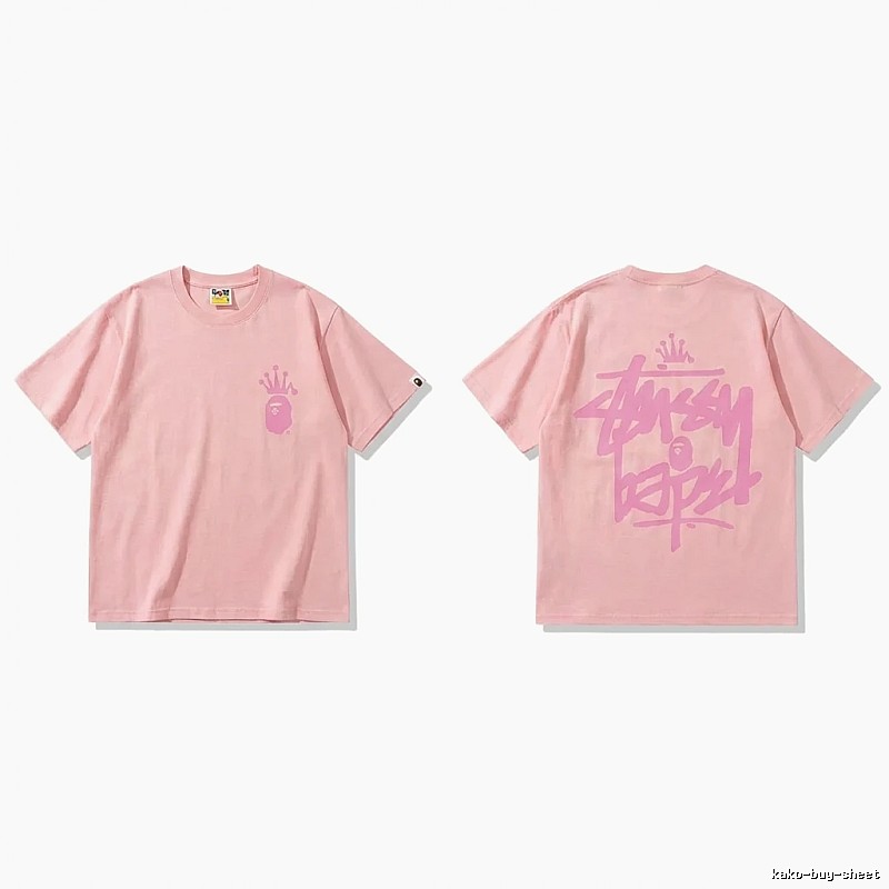 Bape Crown Print Pink Short-sleeve Shirt