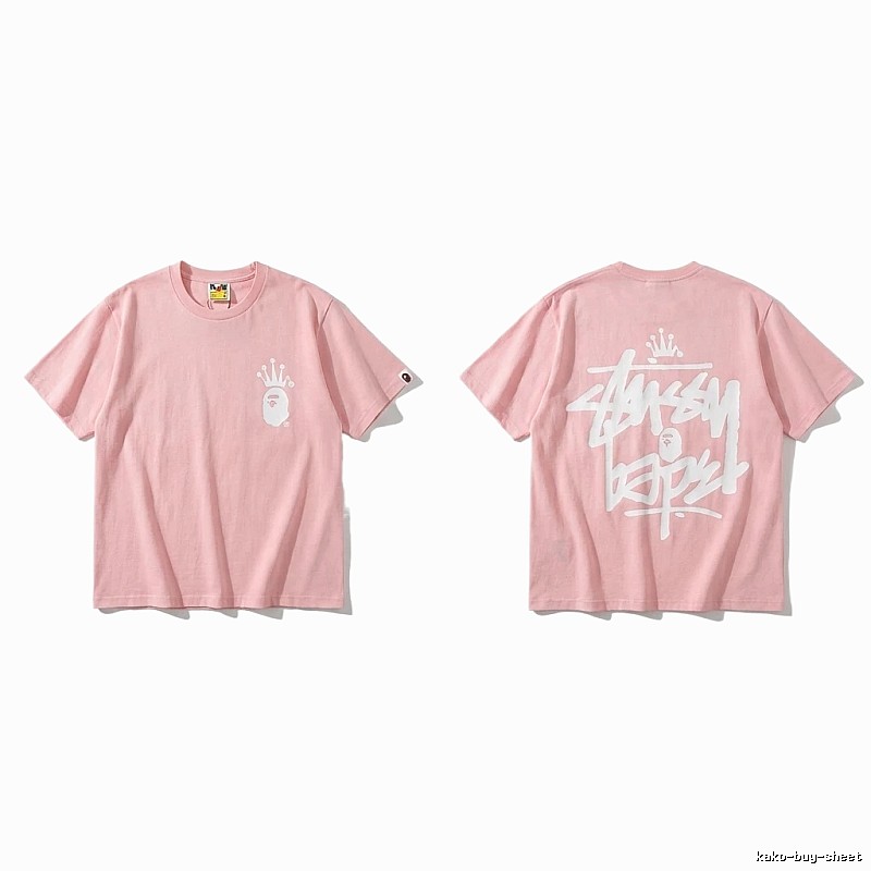 Bape Crown Trendy Pink Short Sleeve