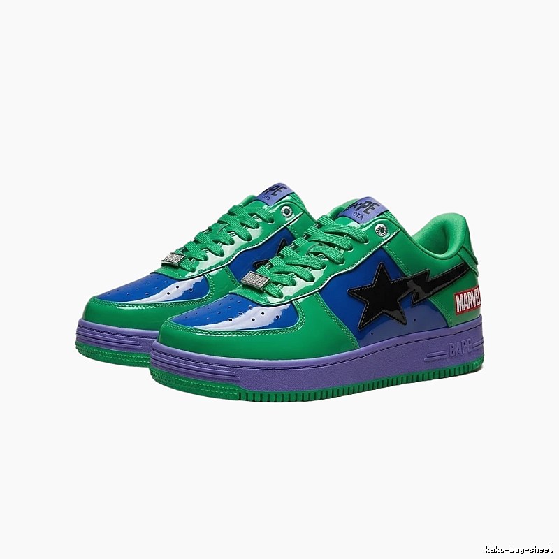 Bape Marvel Co-branded Green and Blue Sneakers