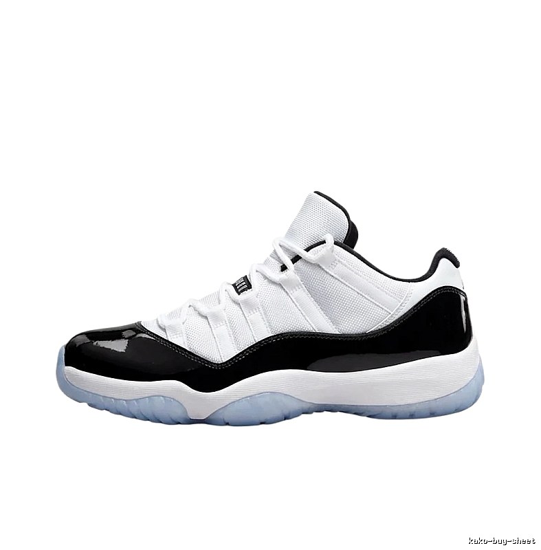 Black and white fashionable Air Jordan 11 sneakers.