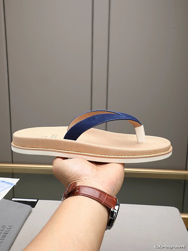 Brunello Cucinelli Casual Style Blue & Apricot Color-block Flip Flops