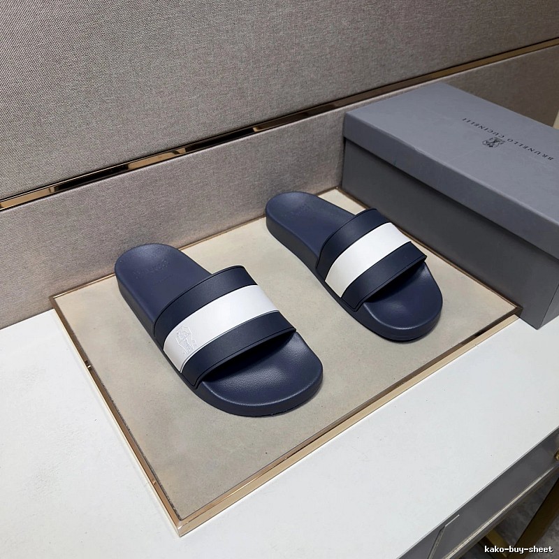 Brunello Cucinelli Casual-style Navy Blue and White Colorblock Slide Sandals