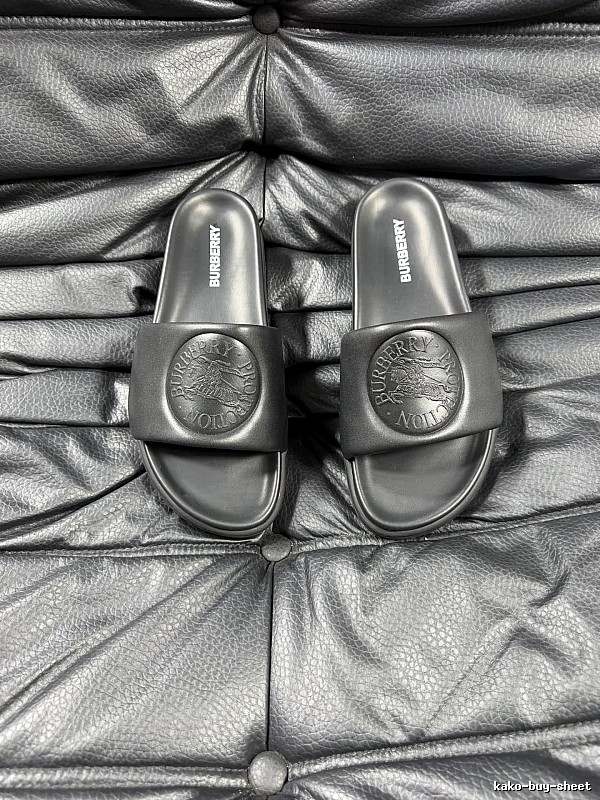Burberry Knight-Embossed Minimalist Black Slide Sandals