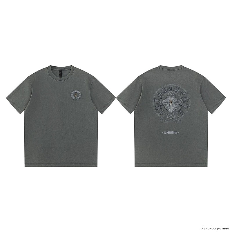 Chrome Hearts Cross Embroidered High Street Dark Grey Short-sleeve T-Shirt