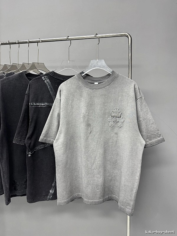 Chrome Hearts Cross Embroidered Vintage Distressed Gray Short-sleeve T-shirt