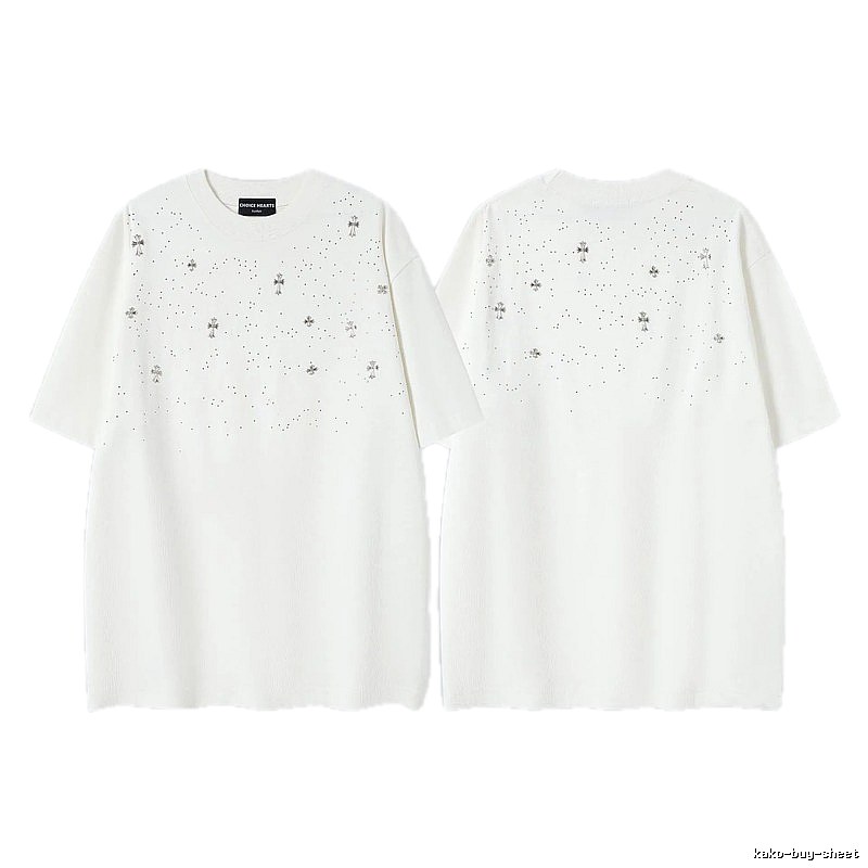 Chrome Hearts Cross Hot-Fix Rhinestone Street Style White T-Shirt