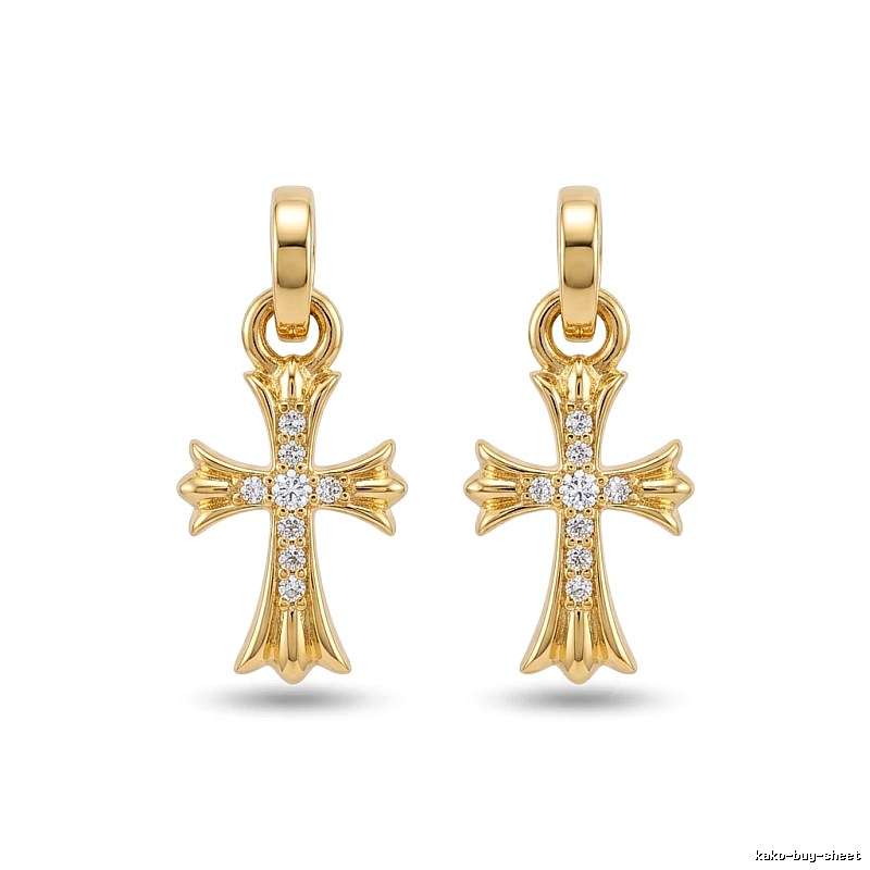 Chrome Hearts Cross Trendy and Cool Style Gold Earrings