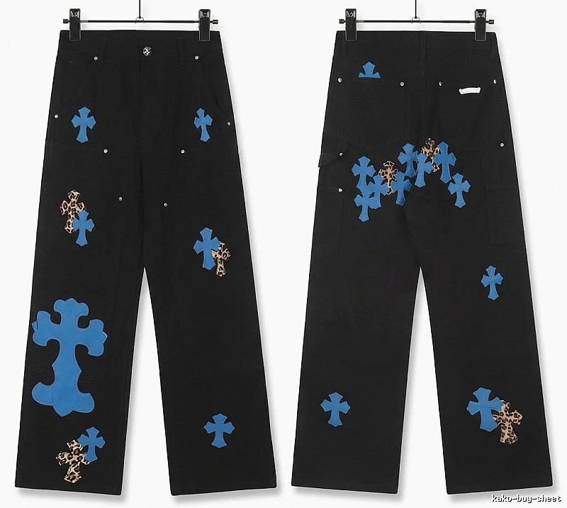 Chrome Hearts Cross Trendy Cool Black Long Pants