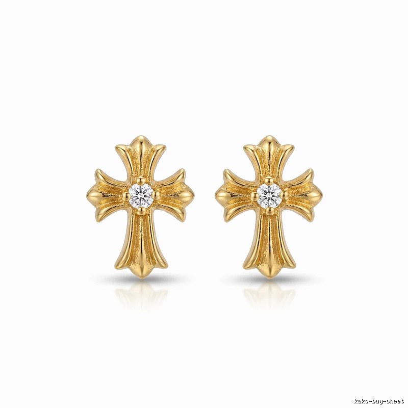 Chrome Hearts Gold Cross Flower Stud Earrings