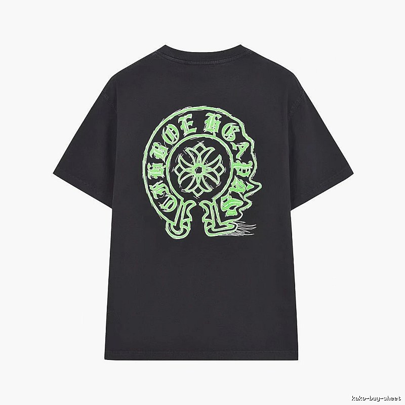 Chrome Hearts Horseshoe Print Street Style Black & Green Short-Sleeve T-Shirt