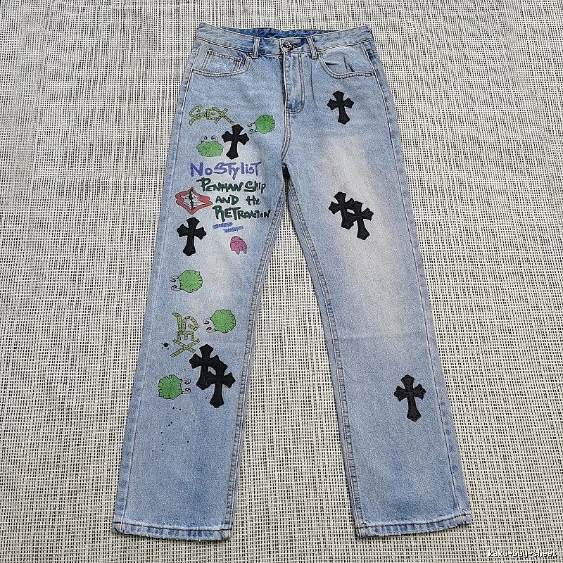 Chrome Hearts Logo Detail Cross patch jeans White Jeans Black with Relaxed Feel