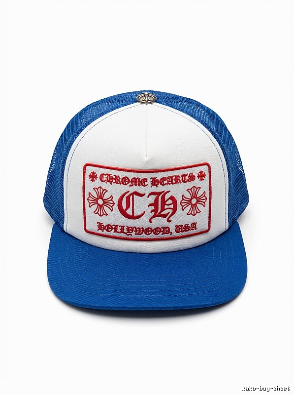 Chrome Hearts Retro Style Blue and White Hat