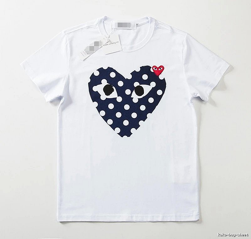 Comme des Garcons PLAY 2021-17 Blue Style 2117 Heart Logo T-Shirt Weekend Wear