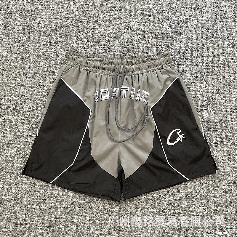 Corteiz Street Style Black and Grey Colorblock Athletic Shorts