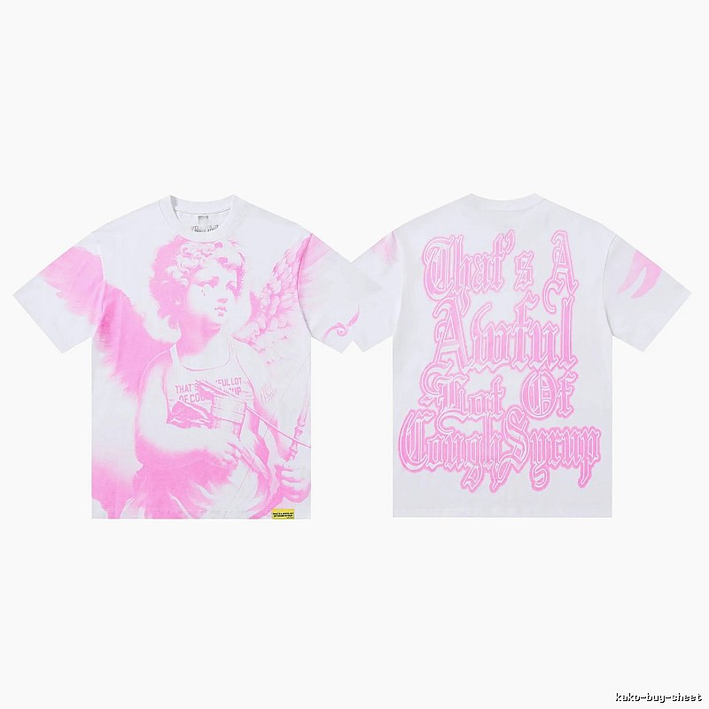 COUGH SYRUP Angel Print Street Style White and Pink T-shirt