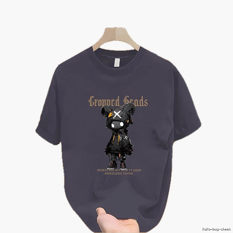 Crowned Heads Mechanical Bear Street Style Charcoal Gray T-Shirt