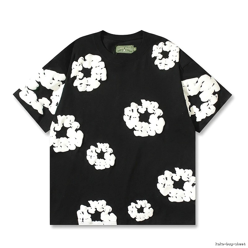 DENIM TEARS Black T-shirt with Flower Print