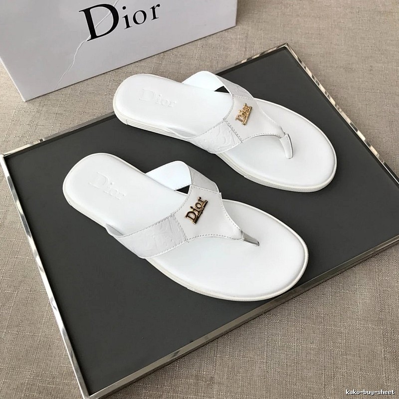 Dior Classic Metal Logo Minimalist Style White Flip-Flops
