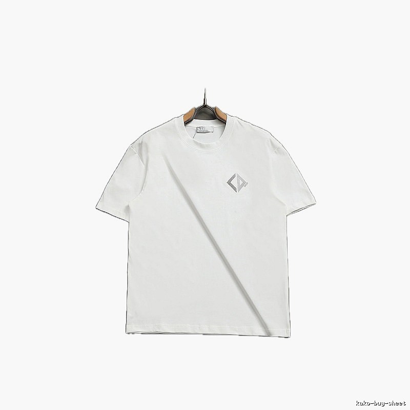 Dior Diamond Check Embroidered Minimalist Style White Short-Sleeve T-Shirt