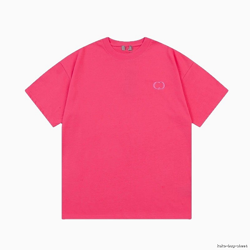 Dior Embroidery Collection Minimalist Style Dragon Fruit Pink Short-sleeve T-shirt