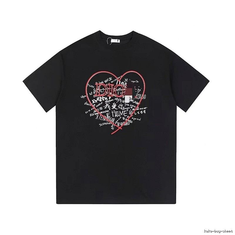 Dior Heart Graffiti Trendy Style Black T-Shirt