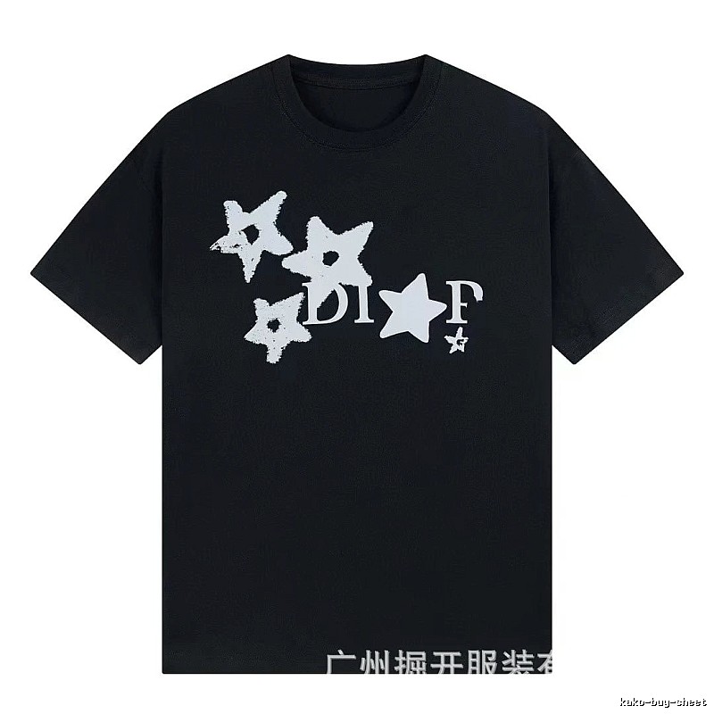 Dior Star Print Street Style Black T-Shirt