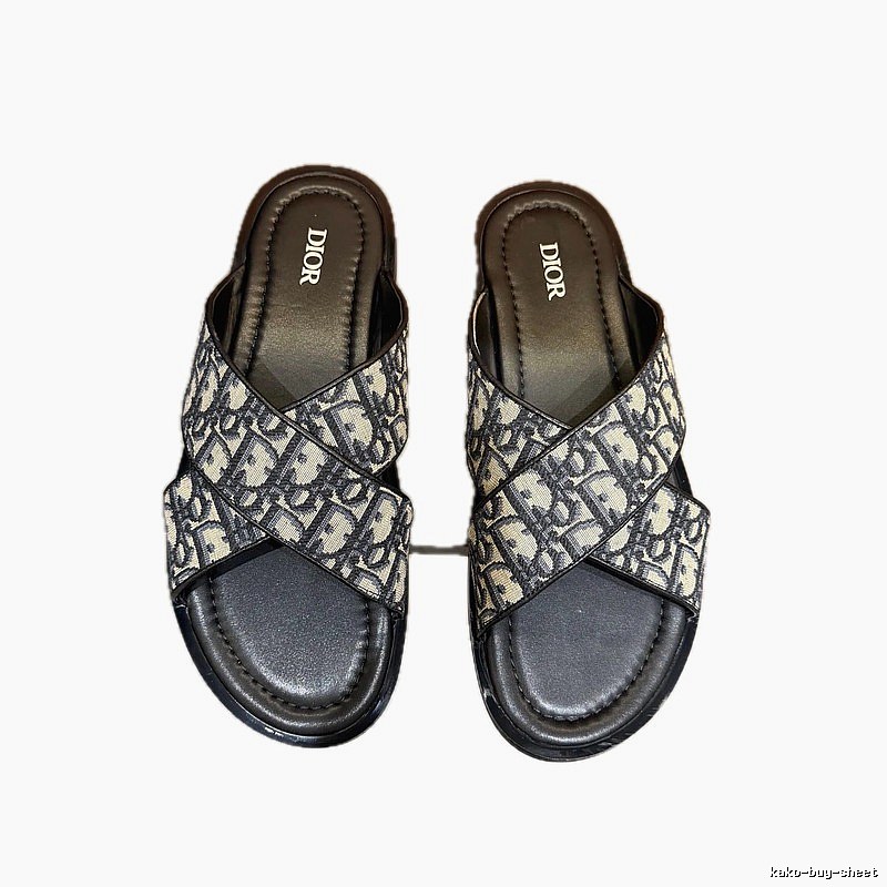 Dior Vintage Style Monogram Black and Grey Slides