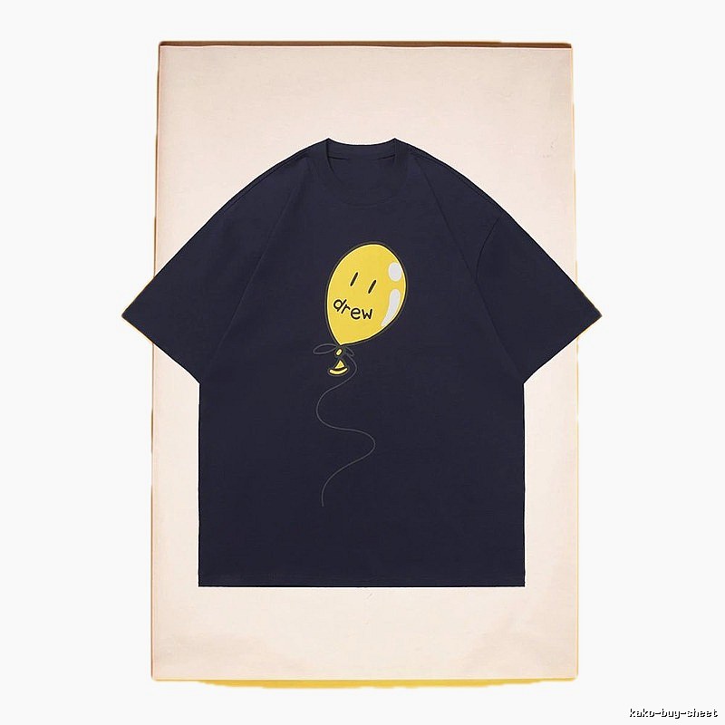 DREW Balloon Smiley Street Style Navy Blue Short Sleeve T-Shirt