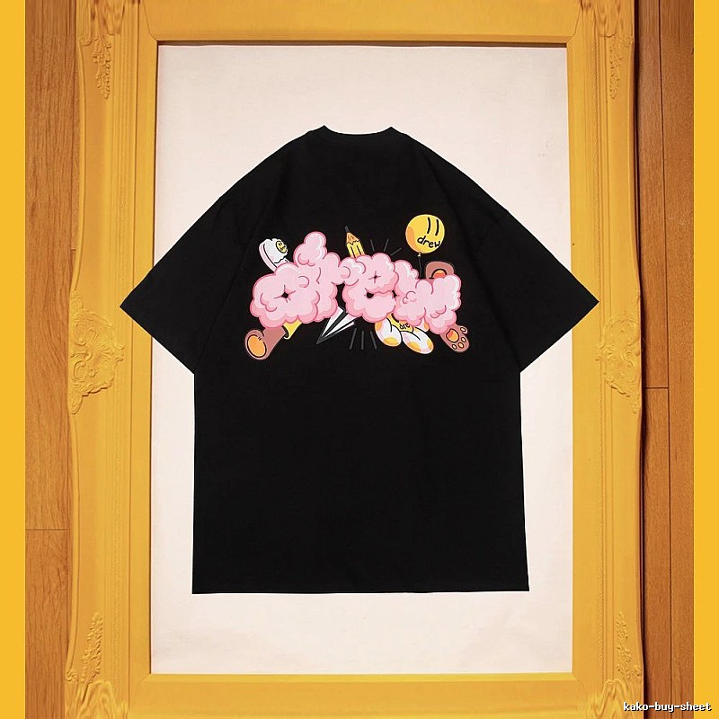 DREW Cloud Print Street Style Black Short Sleeve T-Shirt