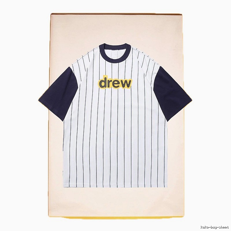 DREW Letter Print Street Style White and Navy Blue Short Sleeve T-Shirt