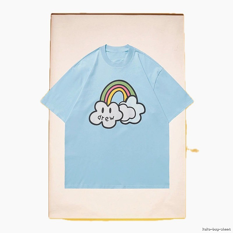 DREW Rainbow Cloud Casual Style Light Blue Short Sleeve T-Shirt