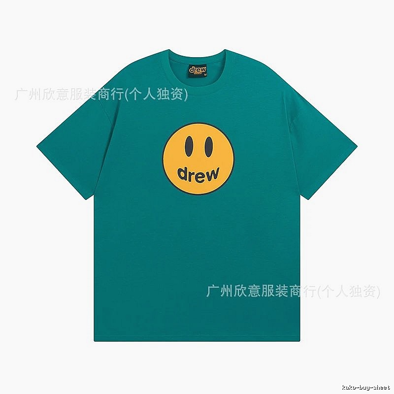 DREW Smiley Face Casual Style Lake Green Short Sleeve T-shirt