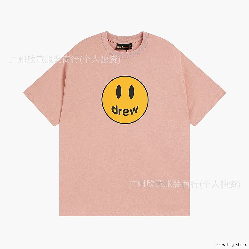Drew Smiley Print Street Style Pink T-Shirt