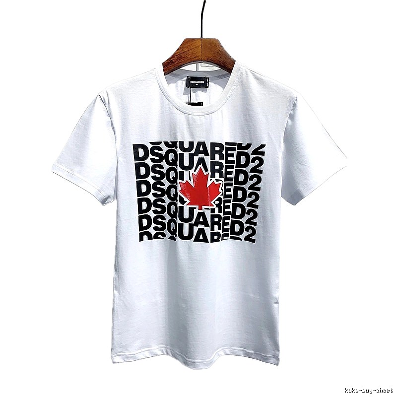 DSQ2 Maple Leaf Print Street Style White Short Sleeve T-Shirt
