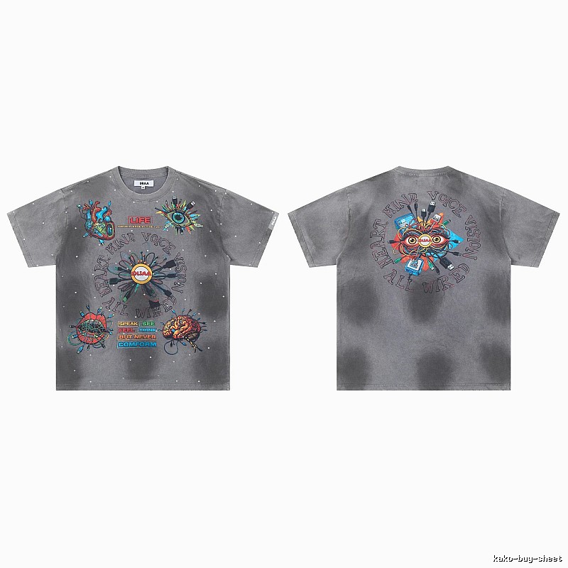 DUAA Cyber Print Street Style Grey T-Shirt