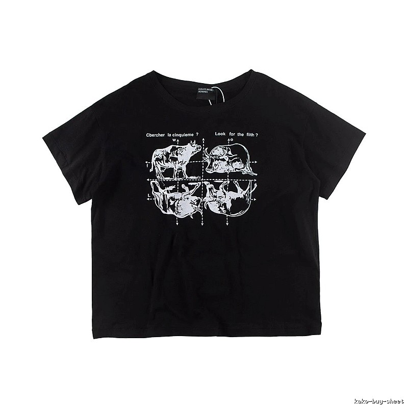 ERD Bull Print Street Style Black Short Sleeve T-shirt