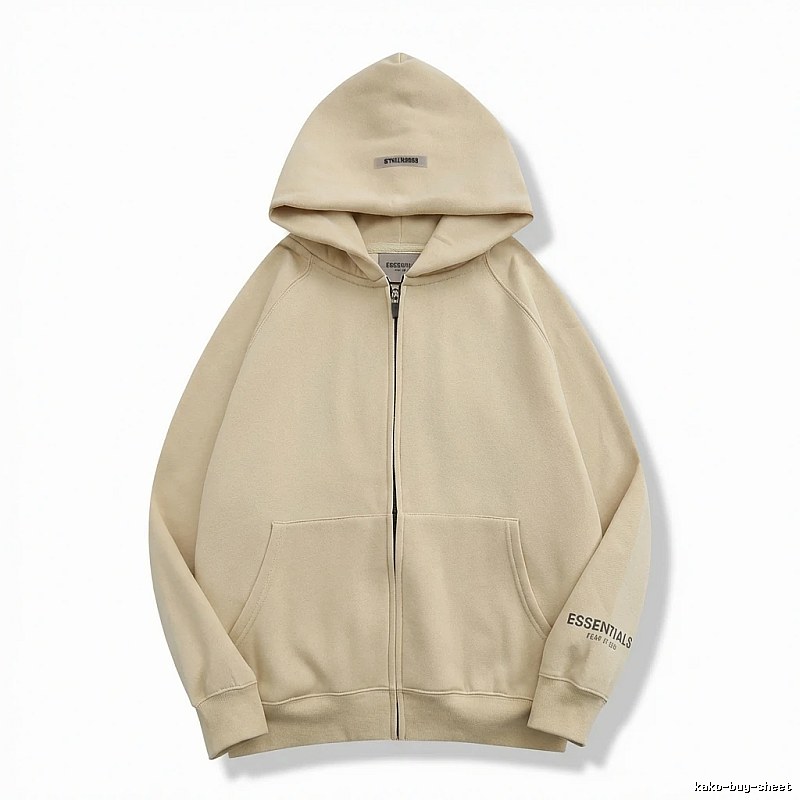 ESSENTIALS minimalist style beige hooded sweatshirt with drawstring