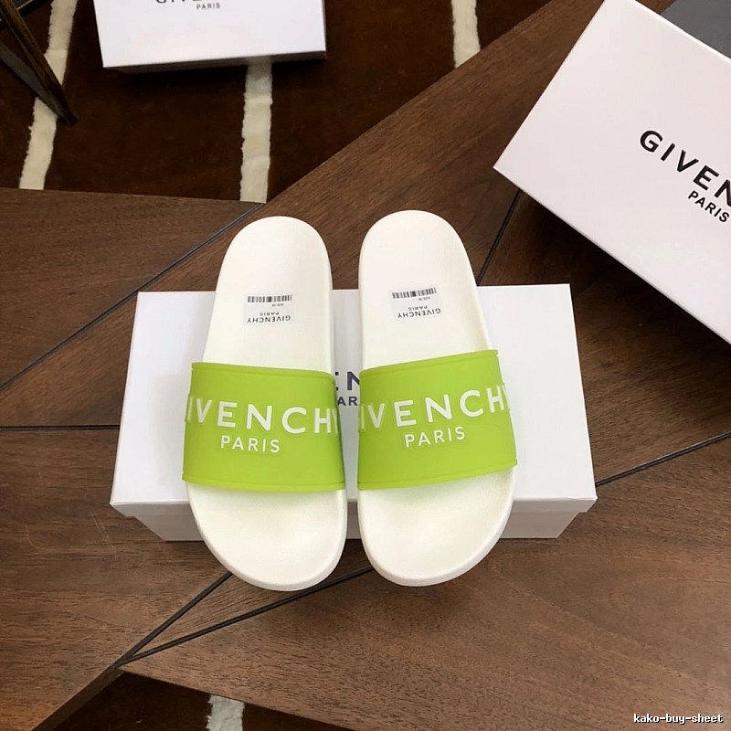 Givenchy Trendy Letter Style Fluorescent Green Spliced White Slide Sandals