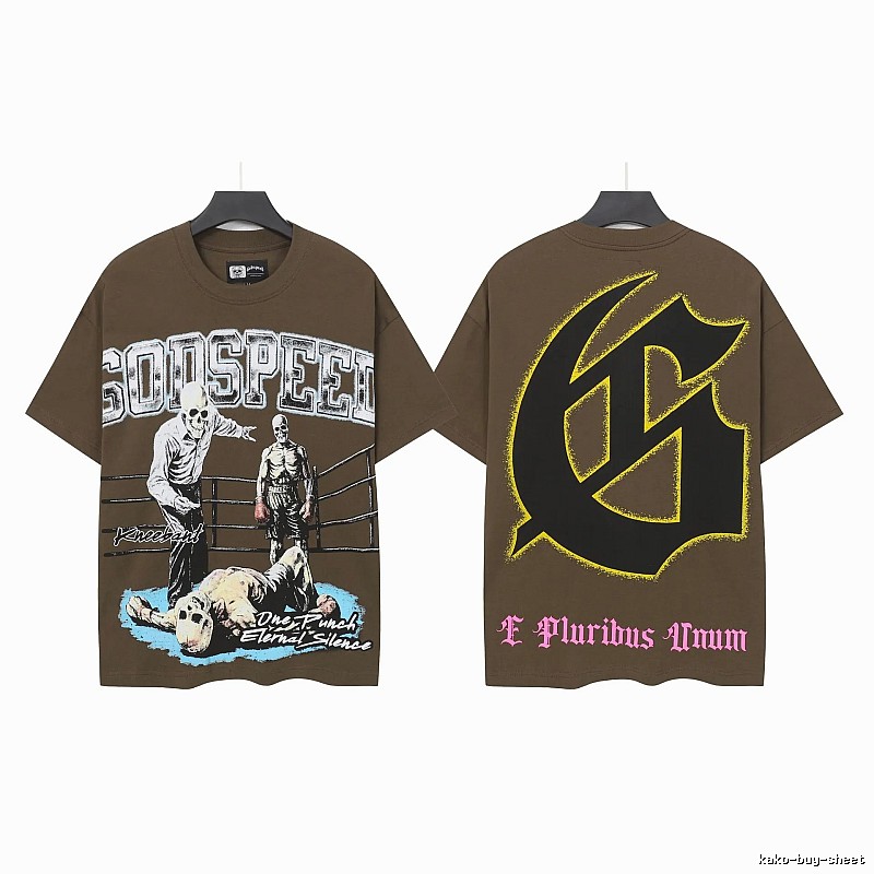Godspeed Skull Boxing Street Style Brown T-shirt