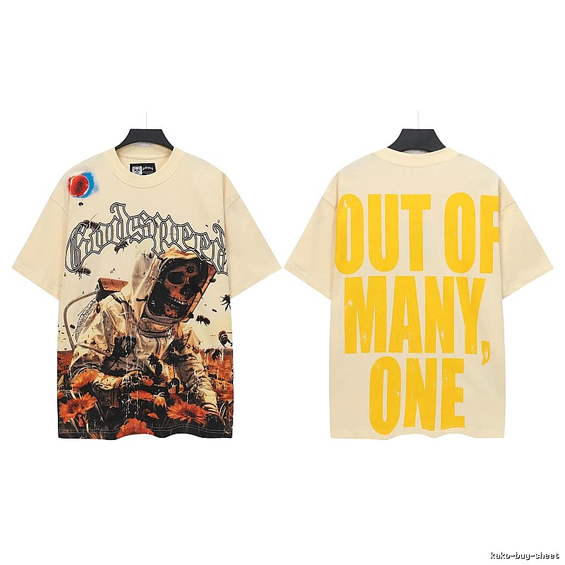 Godspeed Skull Print Street Style Beige Short Sleeve T-Shirt